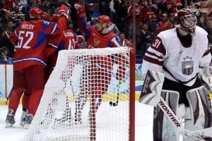 Russia gets the first Olympic win over Latvia